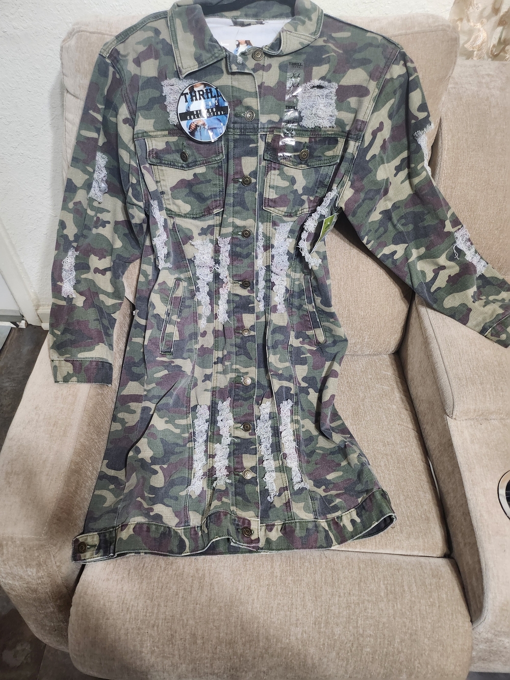 Camo Distressed Girls' Button-Front Dress Jacket - Green